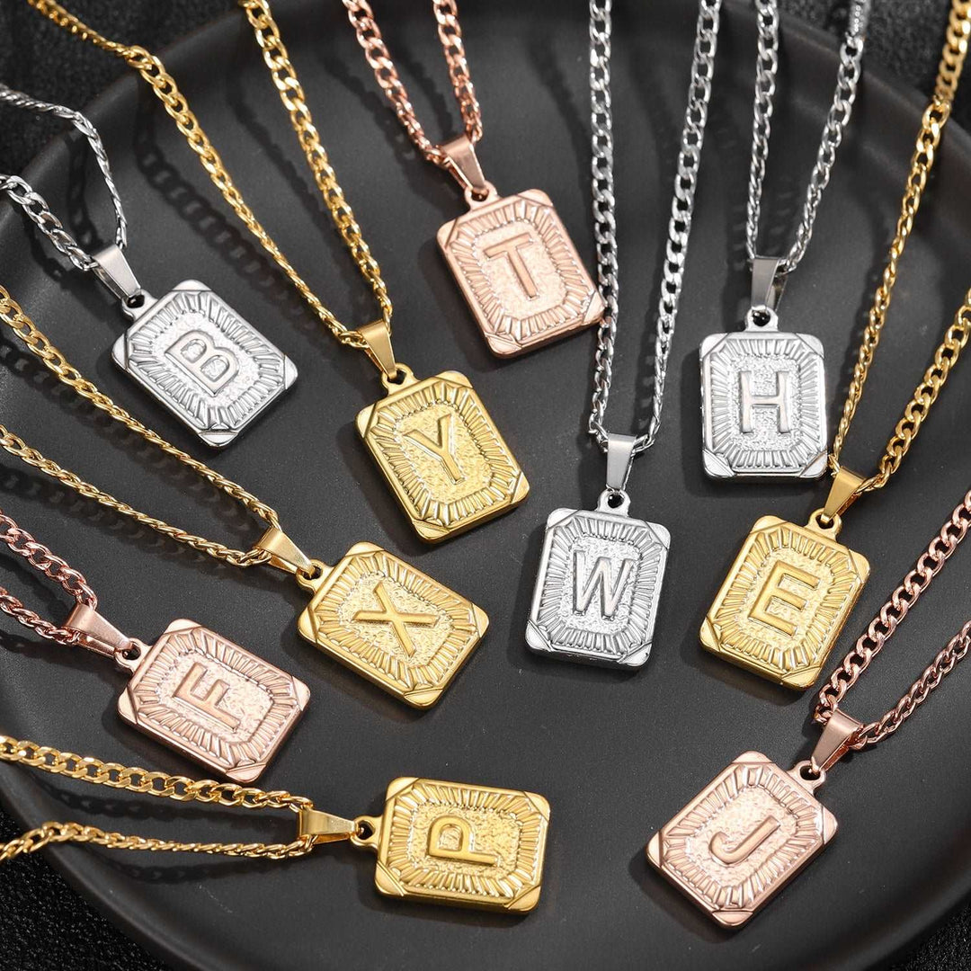 Rectangle Initial Letter Necklace - ClickNShopGoods