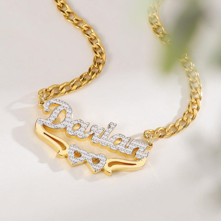 3D Double Heart Name Necklace - ClickNShopGoods