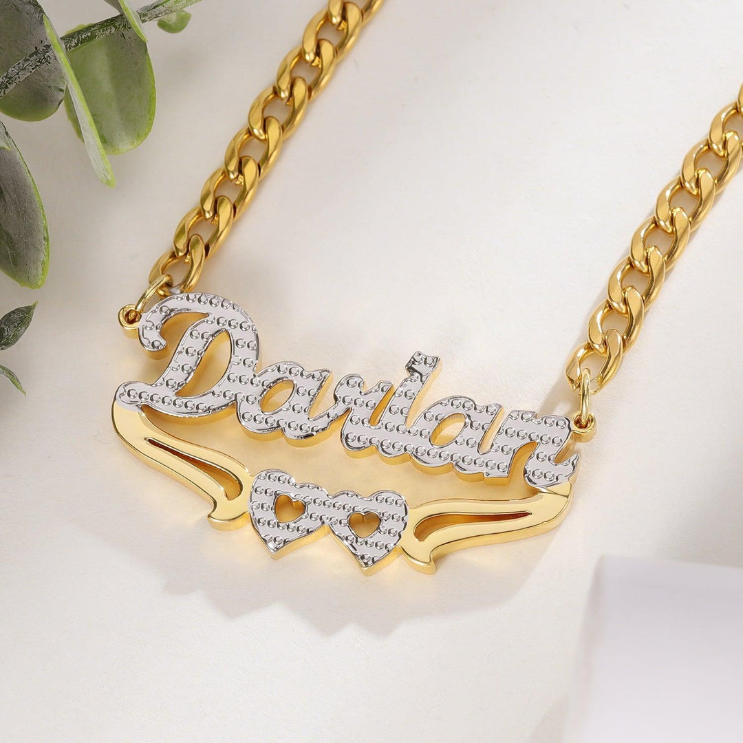 3D Double Heart Name Necklace - ClickNShopGoods