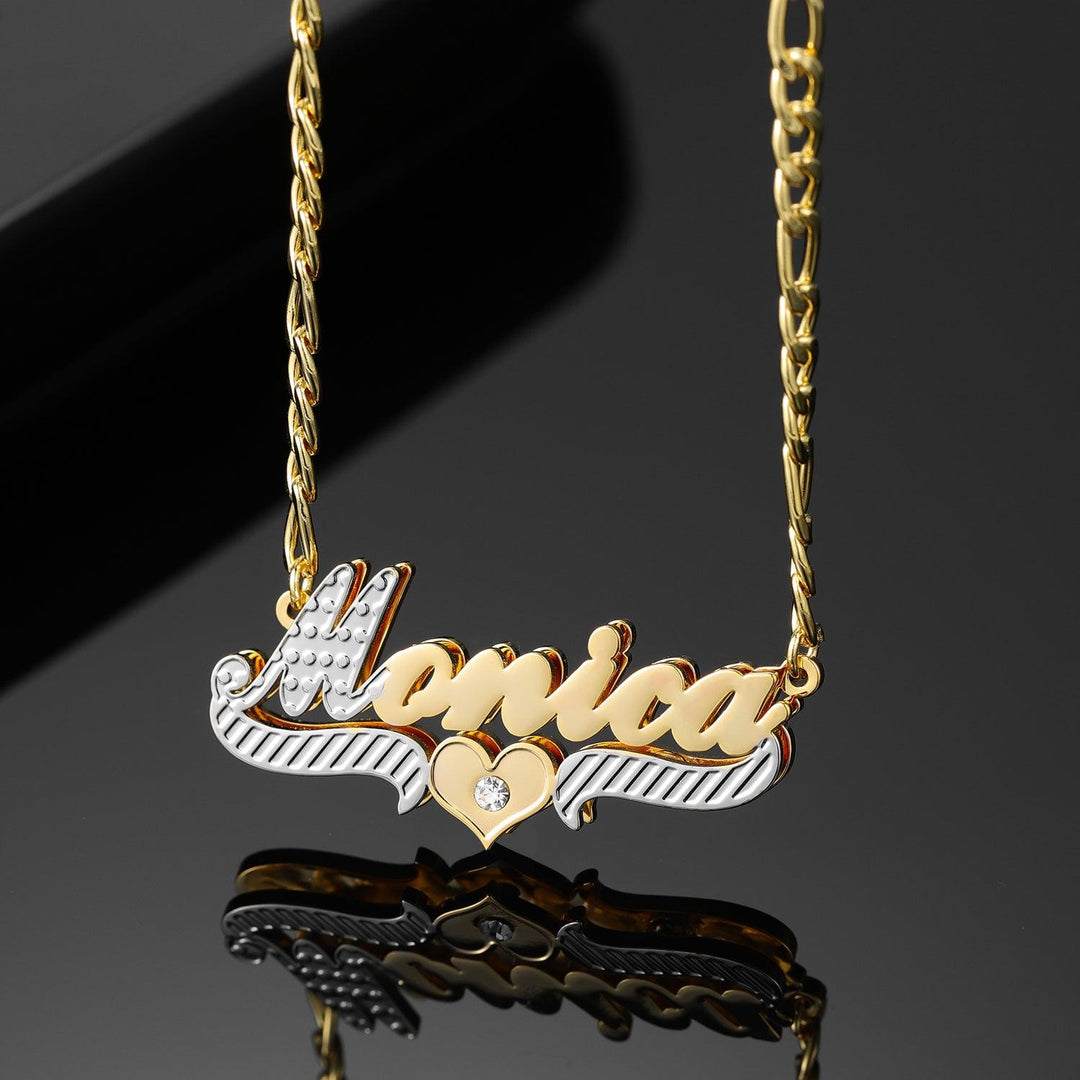 Double Plated Two Tone Heart Name Necklace - ClickNShopGoods