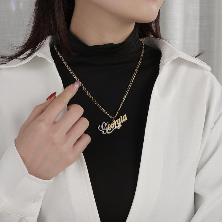 Double Plated Two Tone Script Name Necklace - ClickNShopGoods