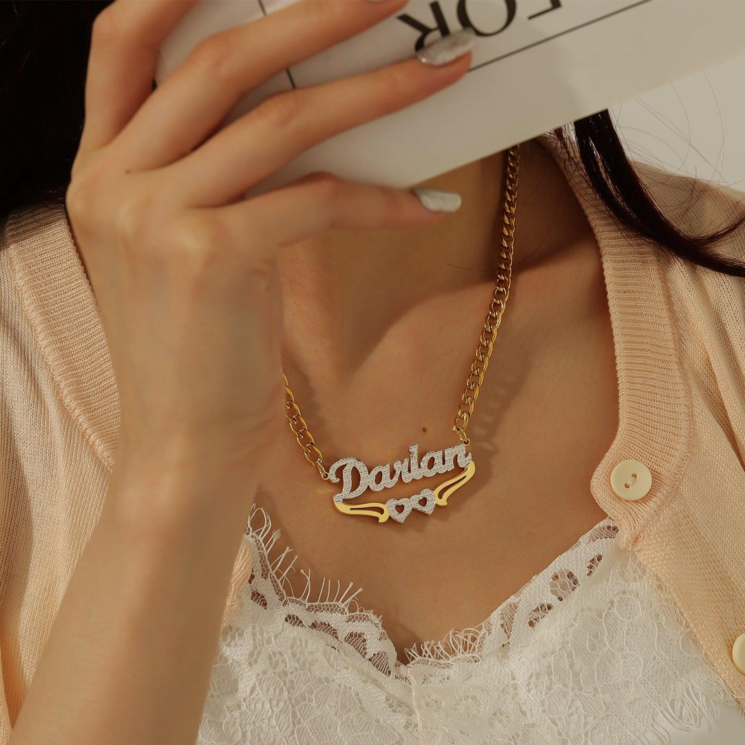 3D Double Heart Name Necklace - ClickNShopGoods