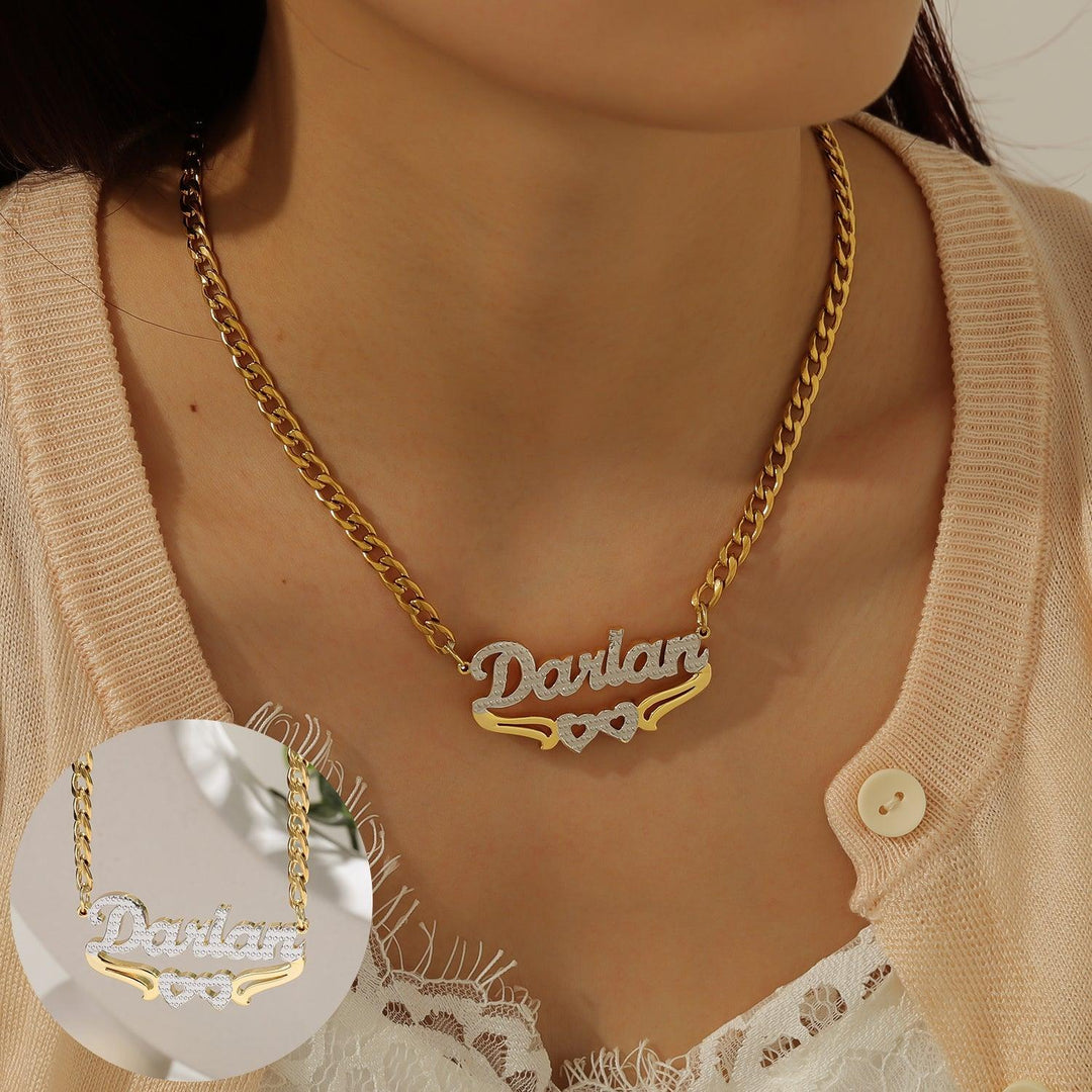 3D Double Heart Name Necklace - ClickNShopGoods