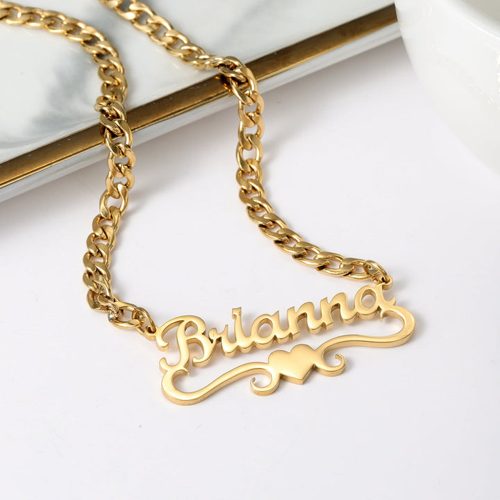 Heart Name Necklace w/Cuban Chain - ClickNShopGoods