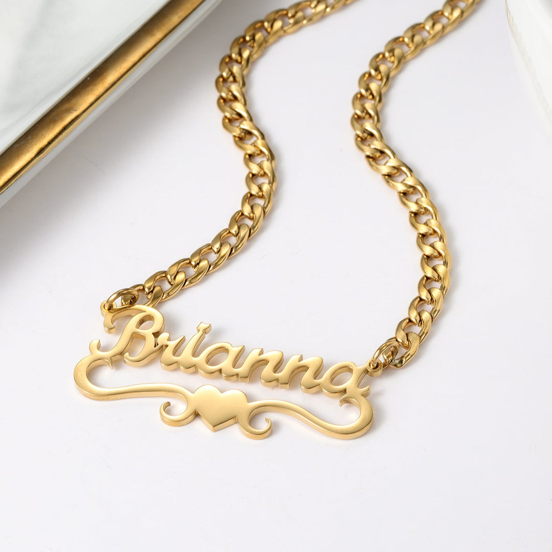 Heart Name Necklace w/Cuban Chain - ClickNShopGoods