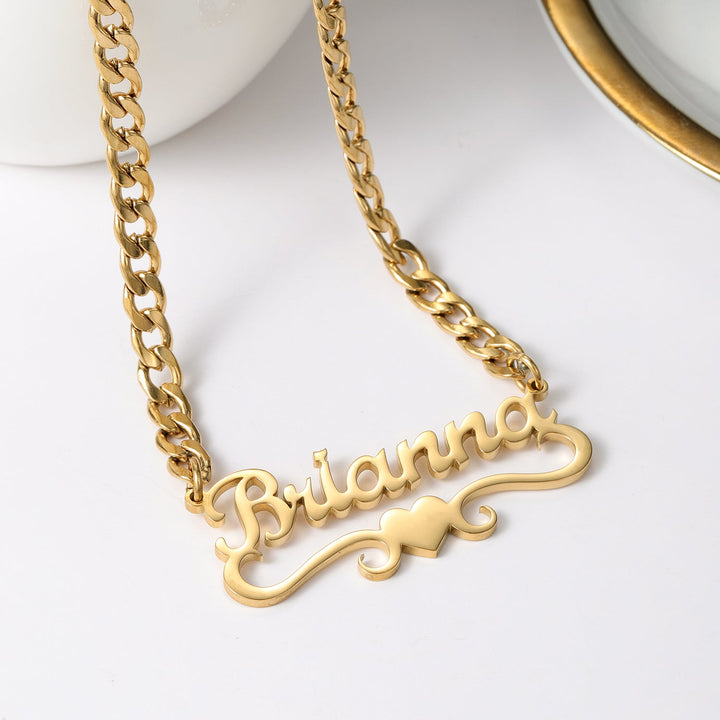 Heart Name Necklace w/Cuban Chain - ClickNShopGoods