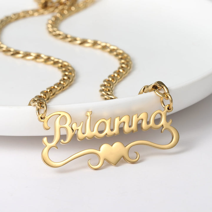 Heart Name Necklace w/Cuban Chain - ClickNShopGoods