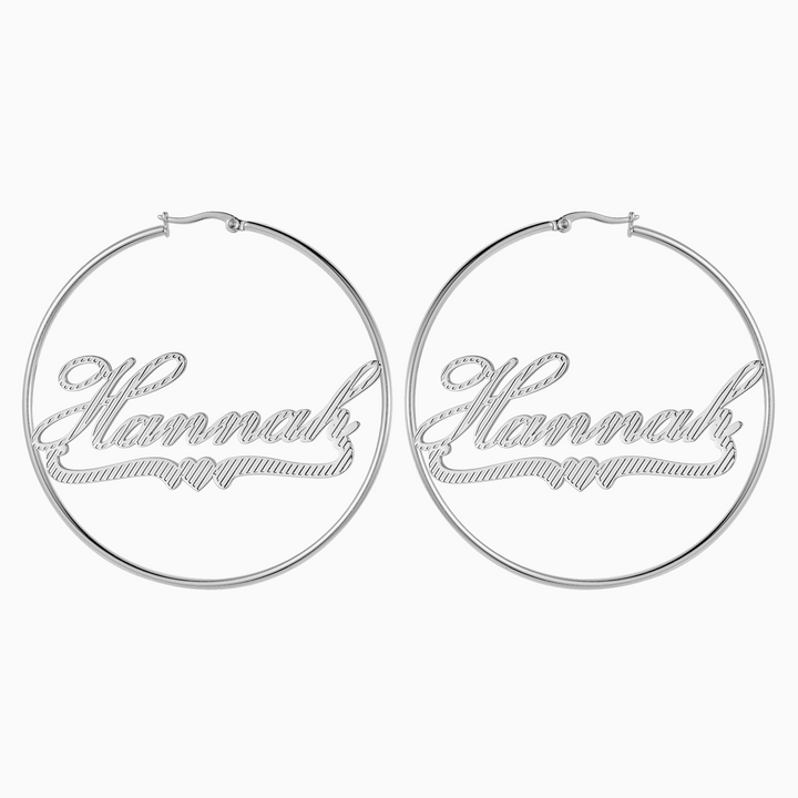 Cursive Heart Hoop Name Earrings