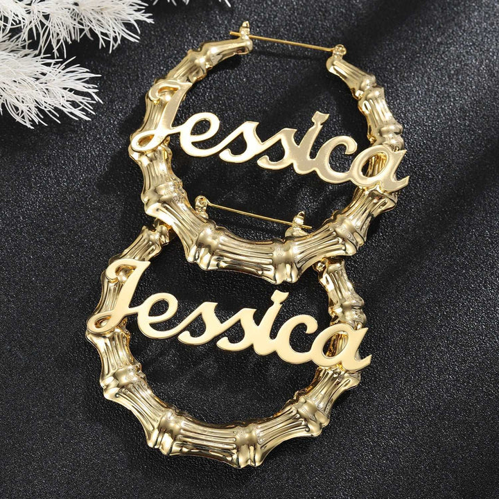 Bamboo Name Hoop Earrings - ClickNShopGoods