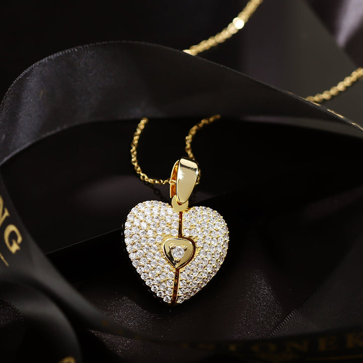 Diamond Studded Photo Heart Necklace