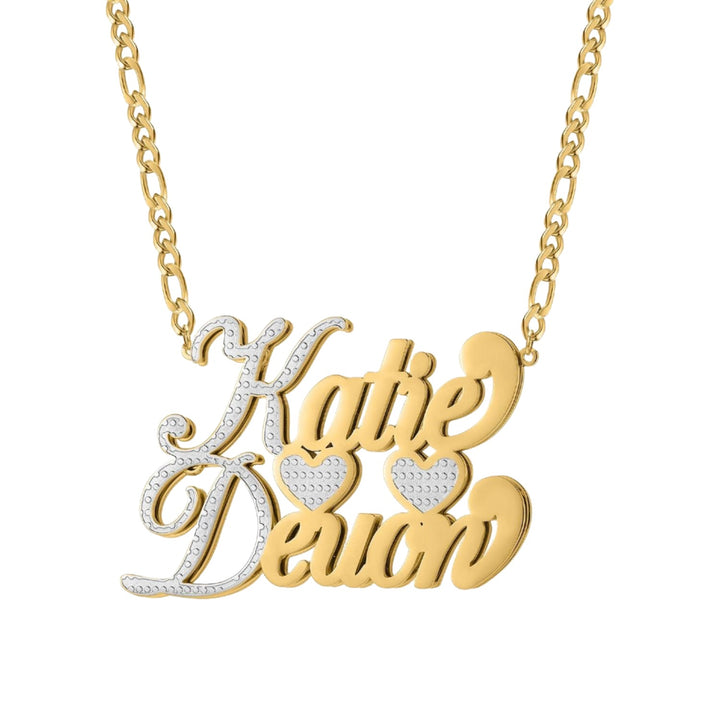 Double Plated Two Tone Heart Necklace w/ Double Names - ClickNShopGoods