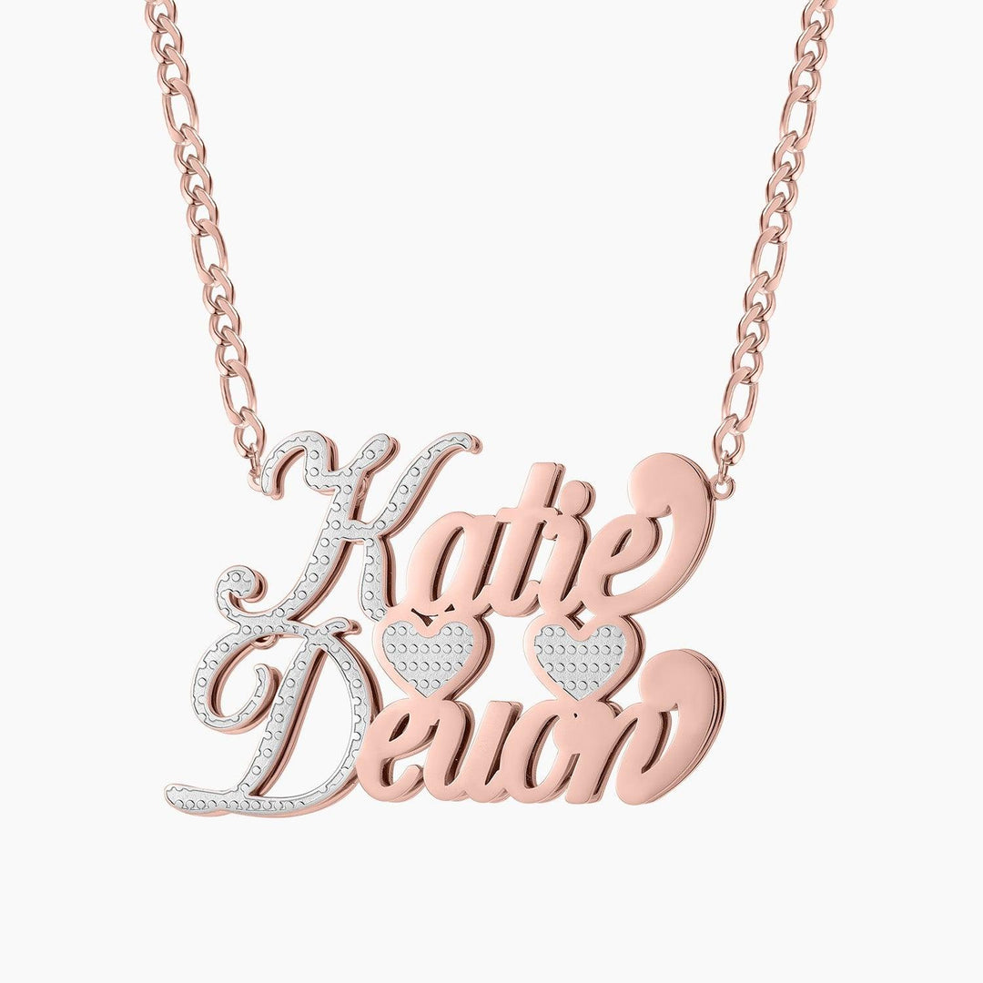 Double Plated Two Tone Heart Necklace w/ Double Names - ClickNShopGoods