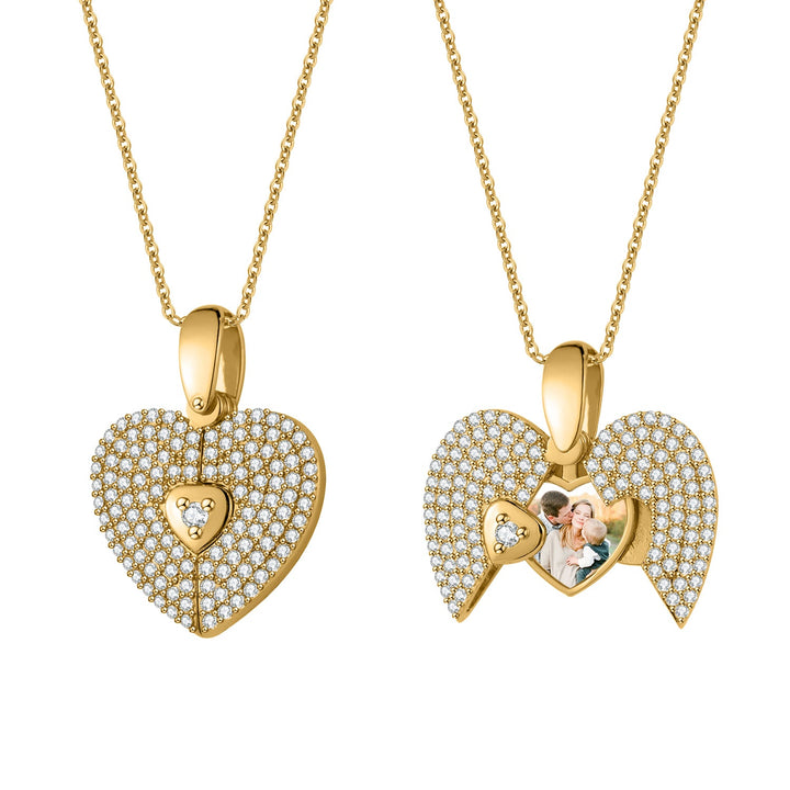 Diamond Studded Photo Heart Necklace