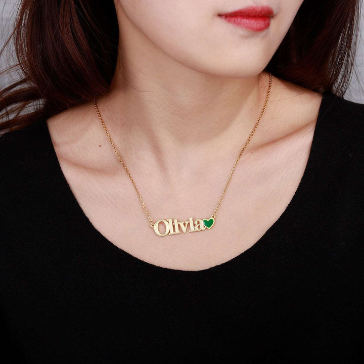 Heart Name Necklace w/ Emerald - ClickNShopGoods