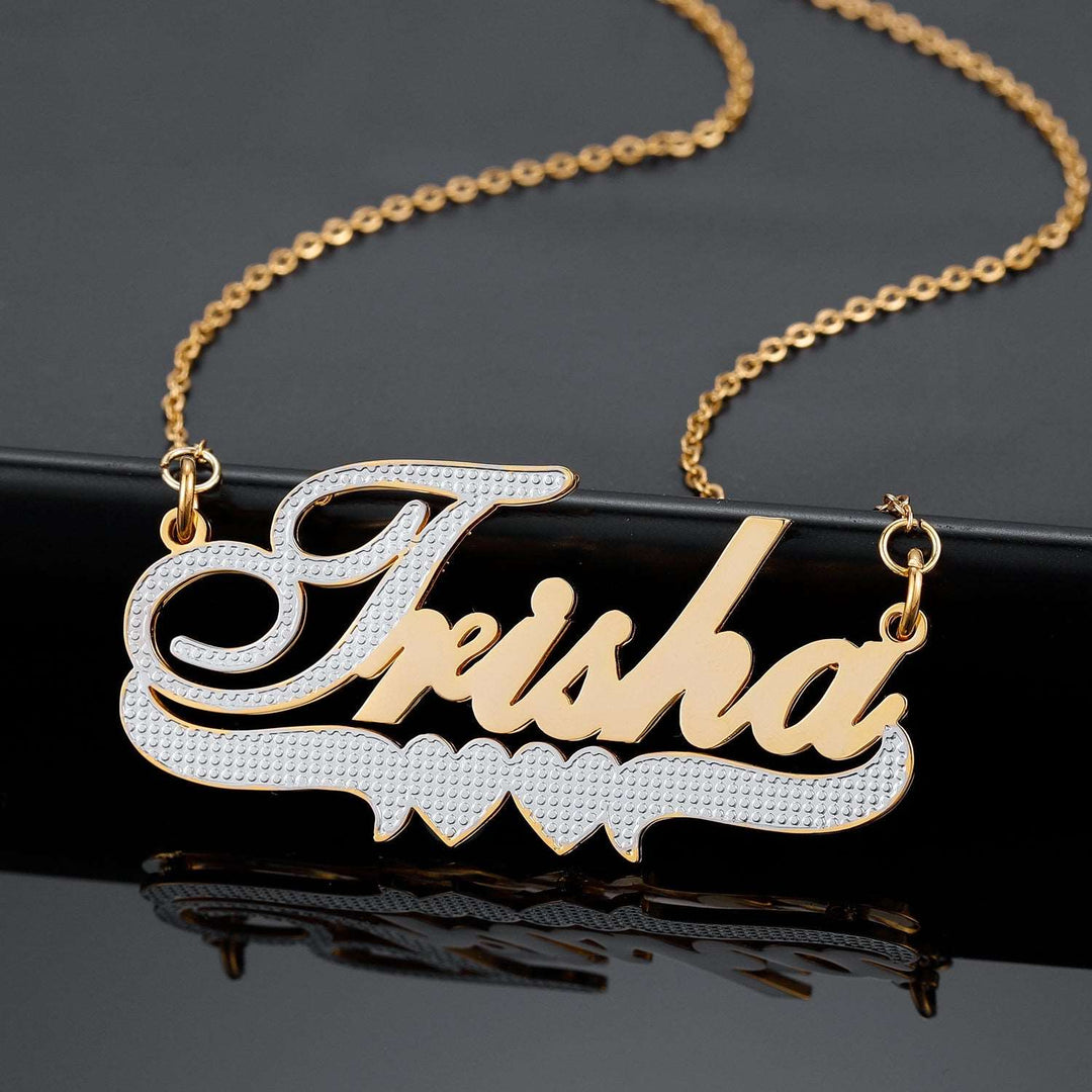 Double Plated Two Tone Hearts Name Necklace - ClickNShopGoods