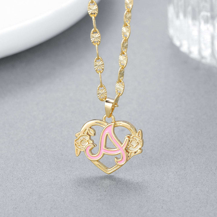 Peach Blossom Initial Letter Necklace - ClickNShopGoods