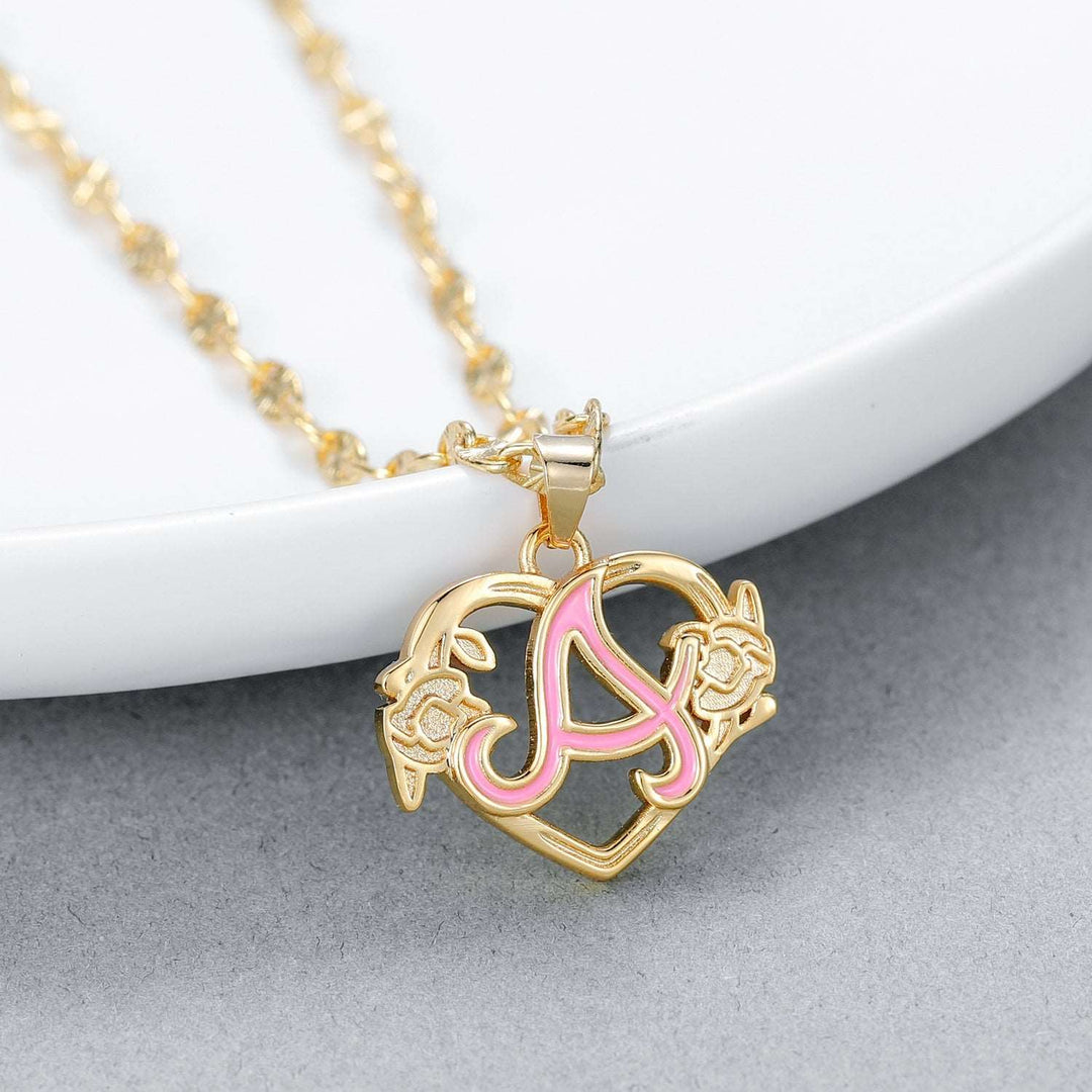 Peach Blossom Initial Letter Necklace - ClickNShopGoods