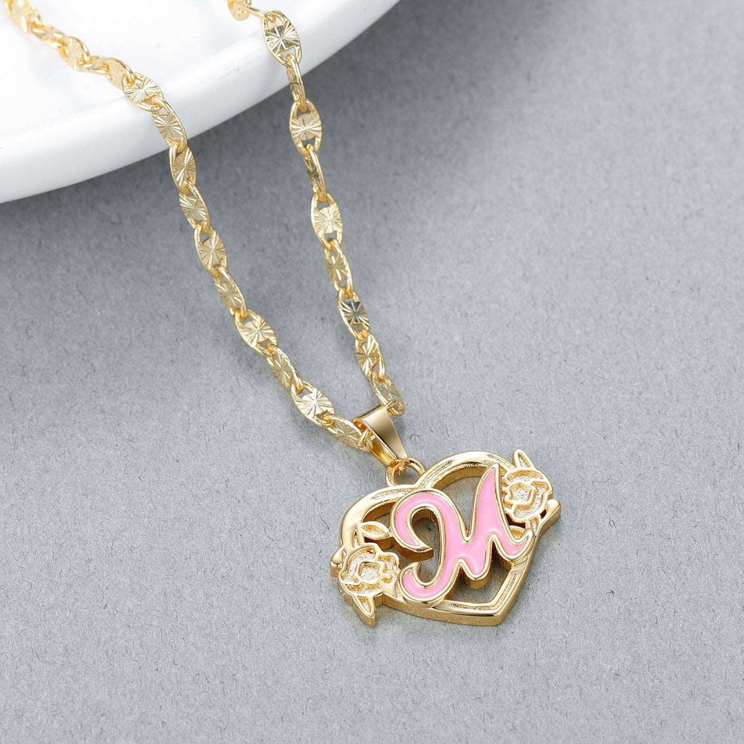 Peach Blossom Initial Letter Necklace - ClickNShopGoods