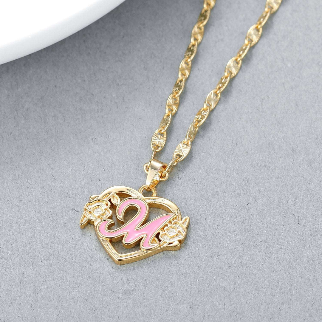 Peach Blossom Initial Letter Necklace - ClickNShopGoods