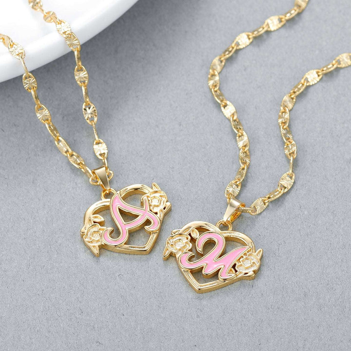 Peach Blossom Initial Letter Necklace - ClickNShopGoods