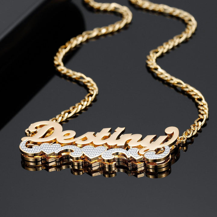 Double Plated Two Tone Heart Name Necklace - ClickNShopGoods