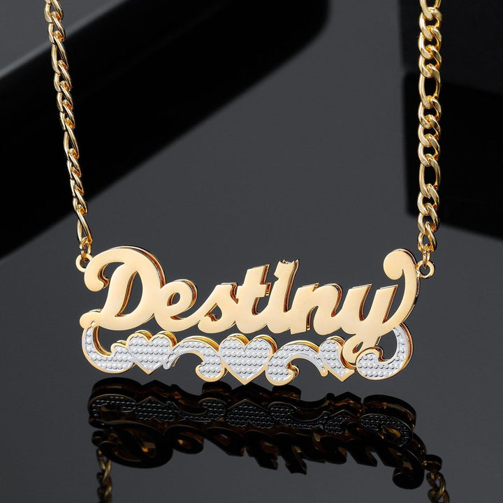 Double Plated Two Tone Heart Name Necklace - ClickNShopGoods