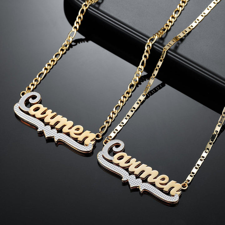 Double Plated Two Tone Heart Name Necklace - ClickNShopGoods