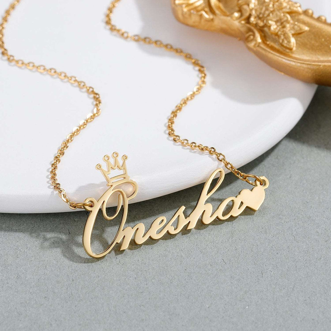 Cursive Crown Heart Name Necklace - ClickNShopGoods