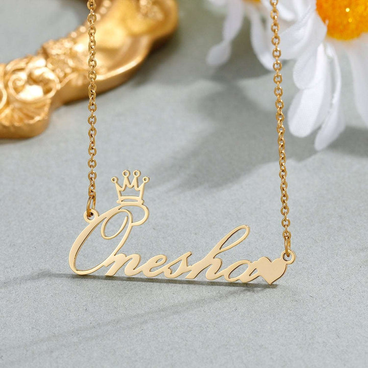 Cursive Crown Heart Name Necklace - ClickNShopGoods