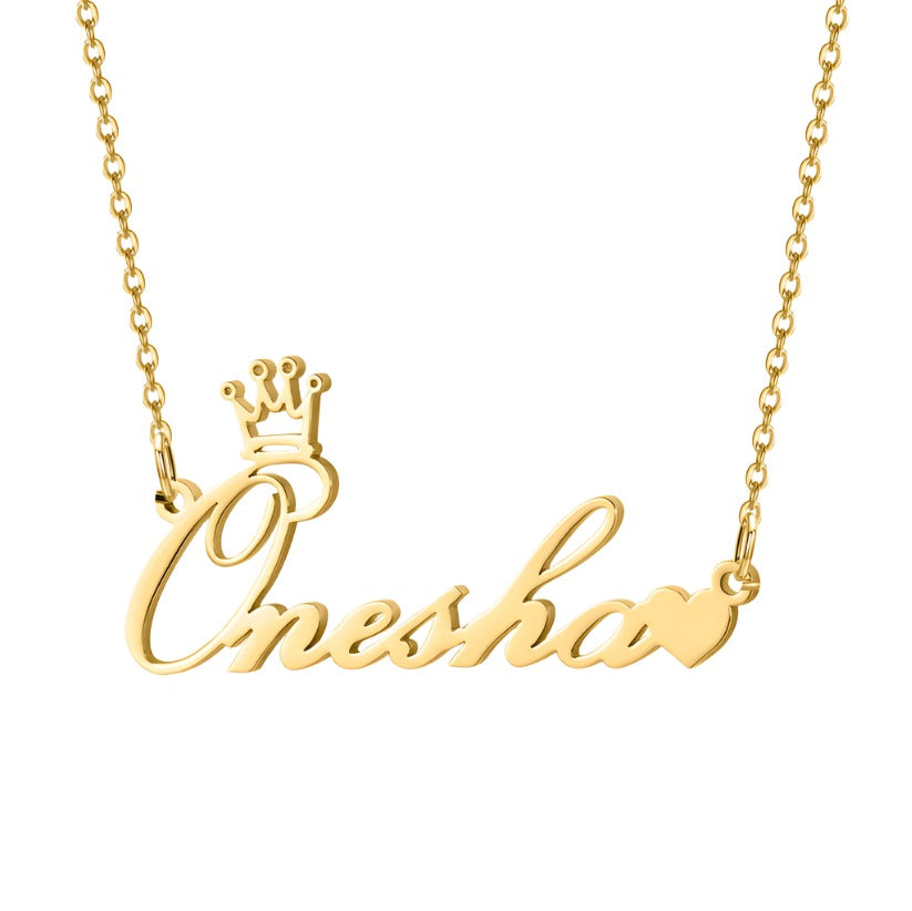 Cursive Crown Heart Name Necklace - ClickNShopGoods