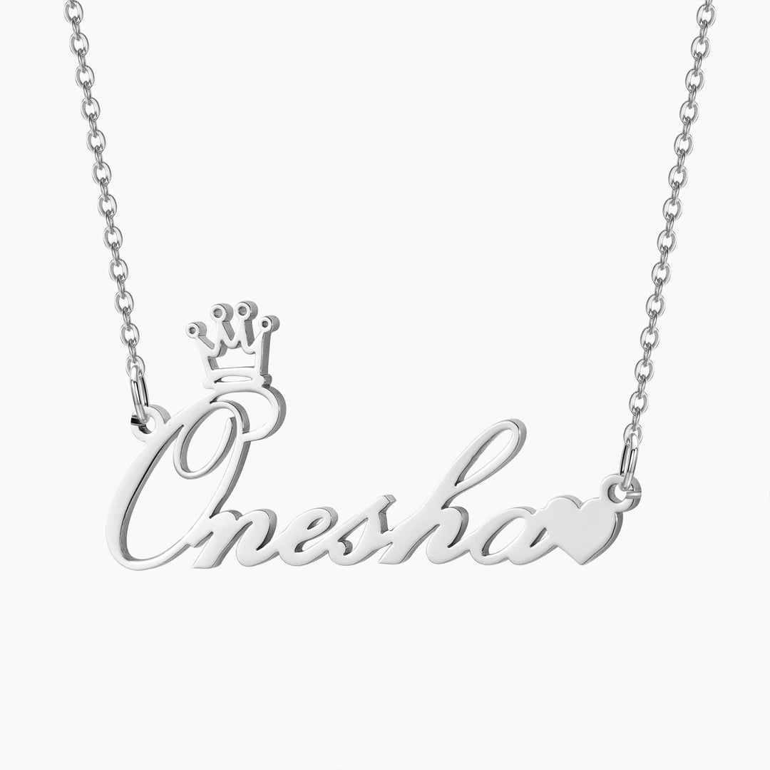 Cursive Crown Heart Name Necklace - ClickNShopGoods