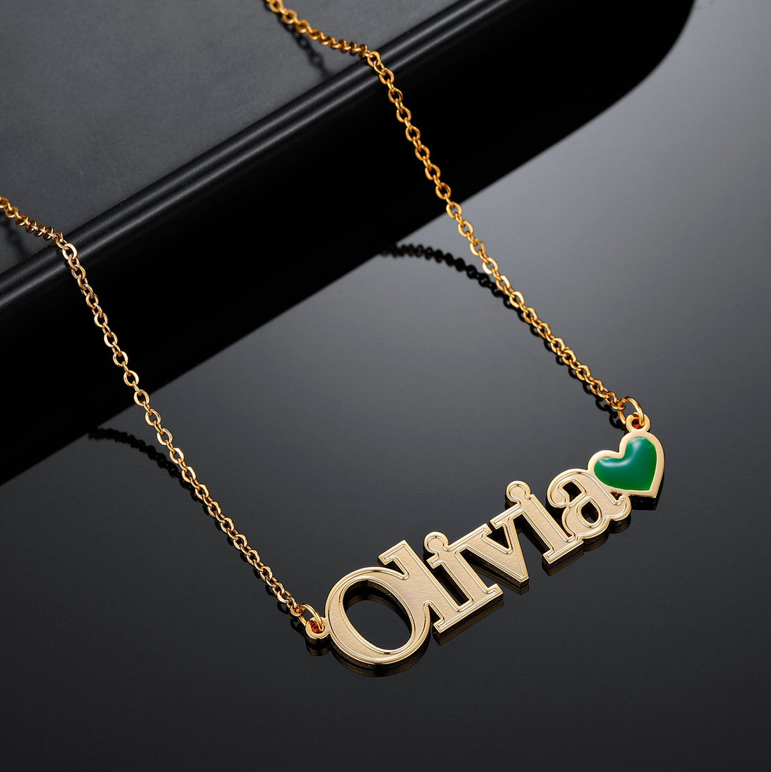 Heart Name Necklace w/ Emerald - ClickNShopGoods