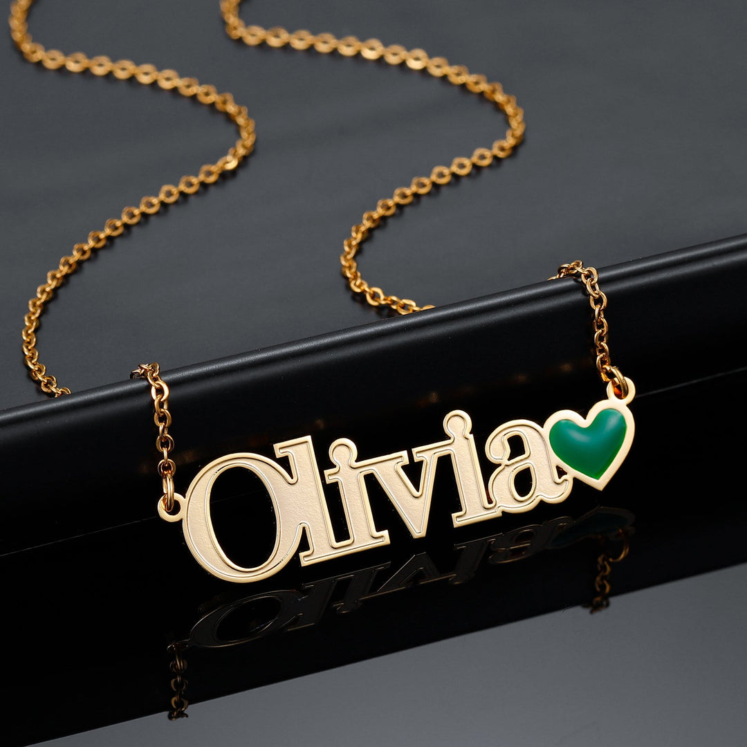 Heart Name Necklace w/ Emerald - ClickNShopGoods