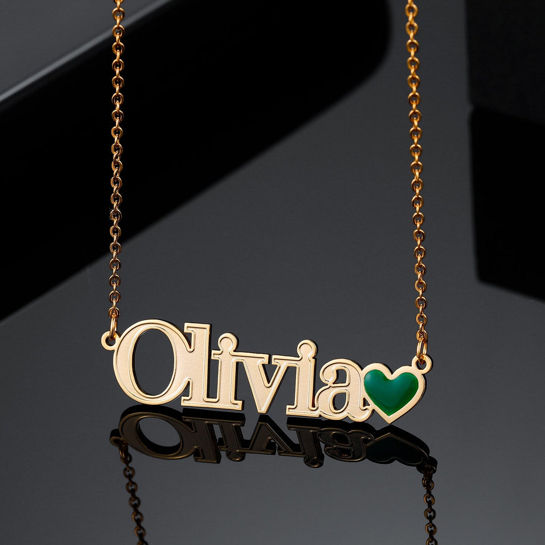 Heart Name Necklace w/ Emerald - ClickNShopGoods