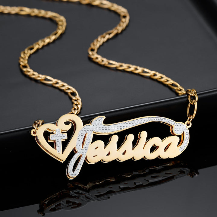 Cross Two Tone  Heart Name Necklace - ClickNShopGoods