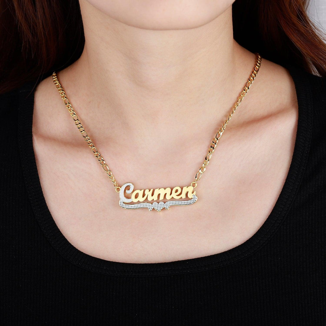 Double Plated Two Tone Heart Name Necklace - ClickNShopGoods