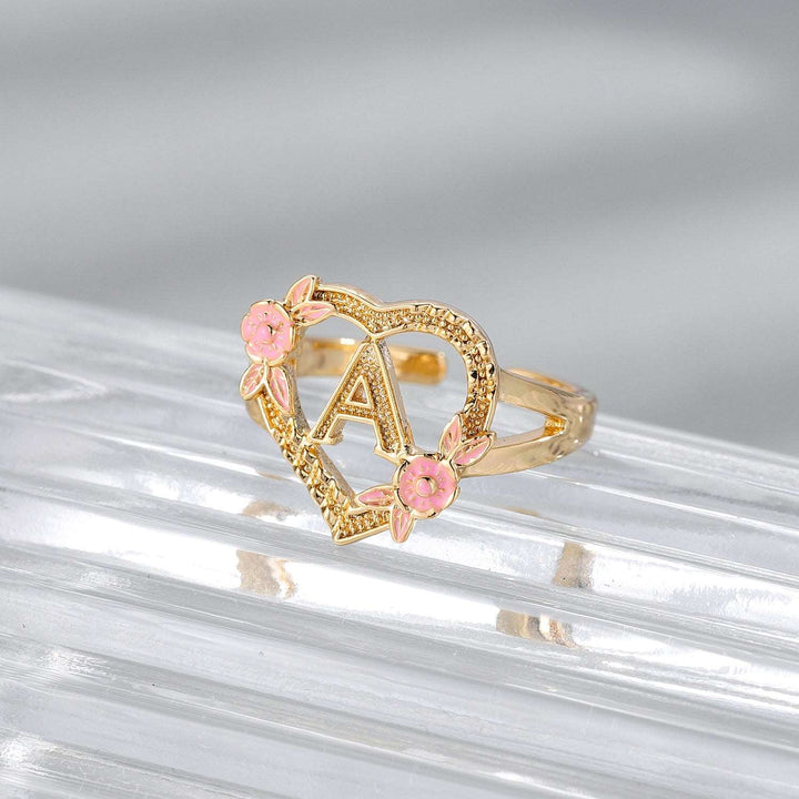 Peach Blossom Initial Letter Ring - ClickNShopGoods