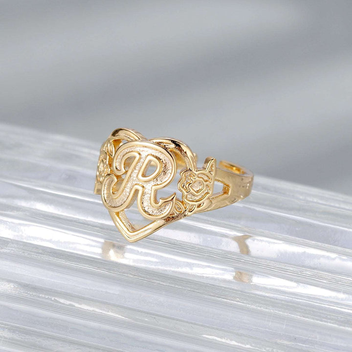 Adjustable Flower Initial Ring - ClickNShopGoods