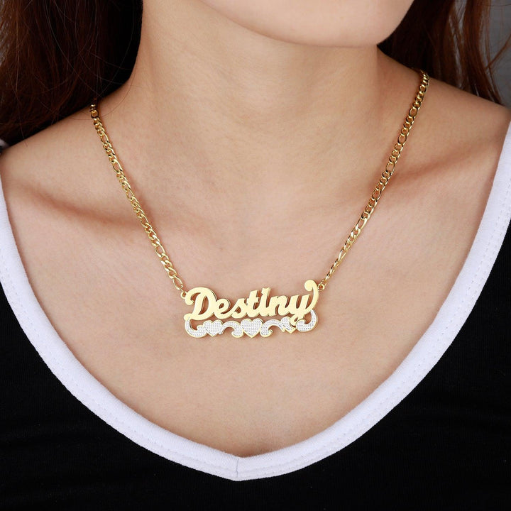 Double Plated Two Tone Heart Name Necklace - ClickNShopGoods