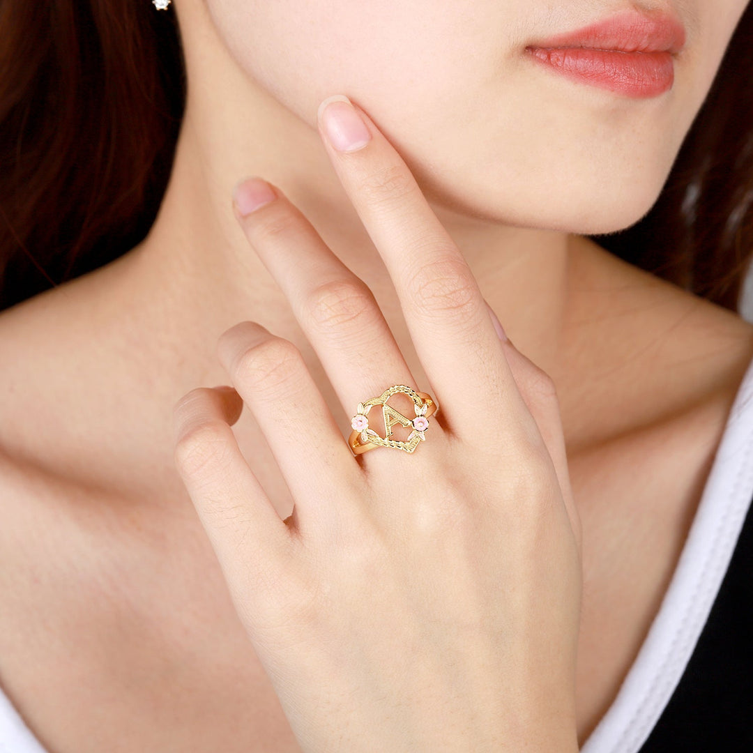 Peach Blossom Initial Letter Ring - ClickNShopGoods