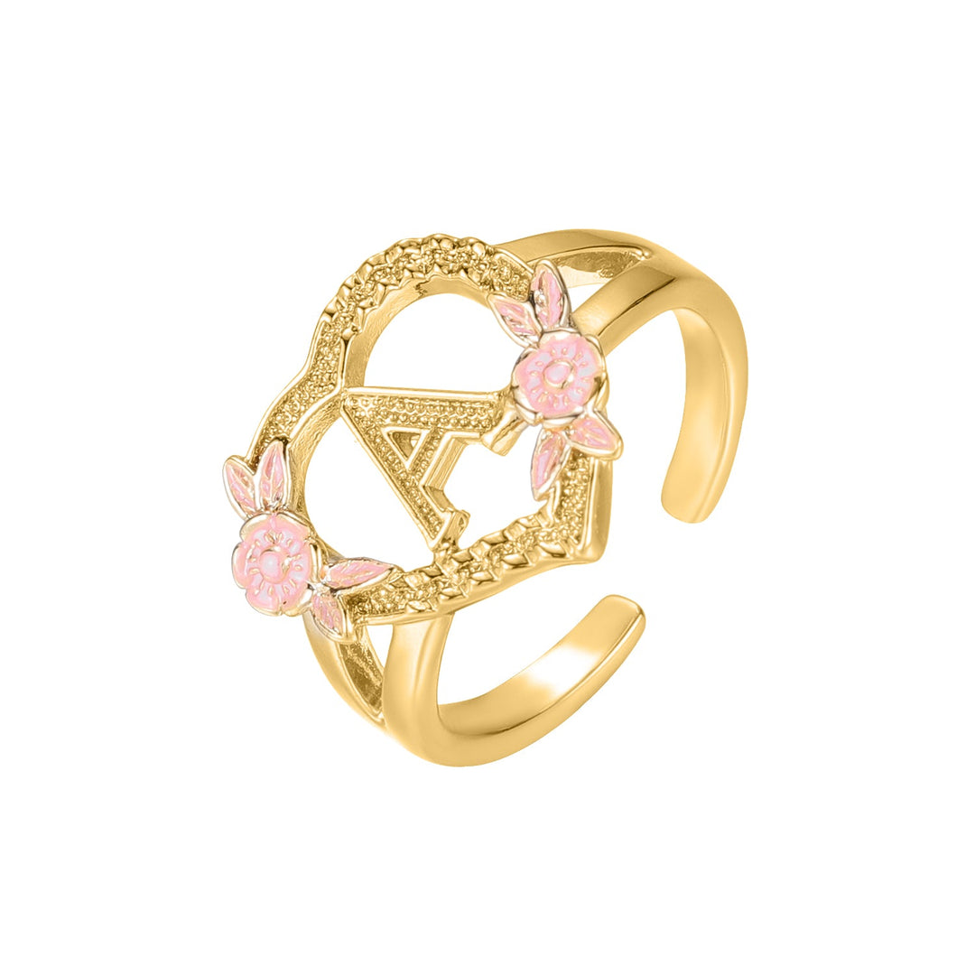 Peach Blossom Initial Letter Ring - ClickNShopGoods