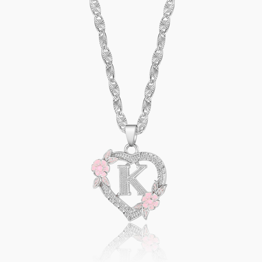 Heart Flower Initial Letter Necklace - ClickNShopGoods