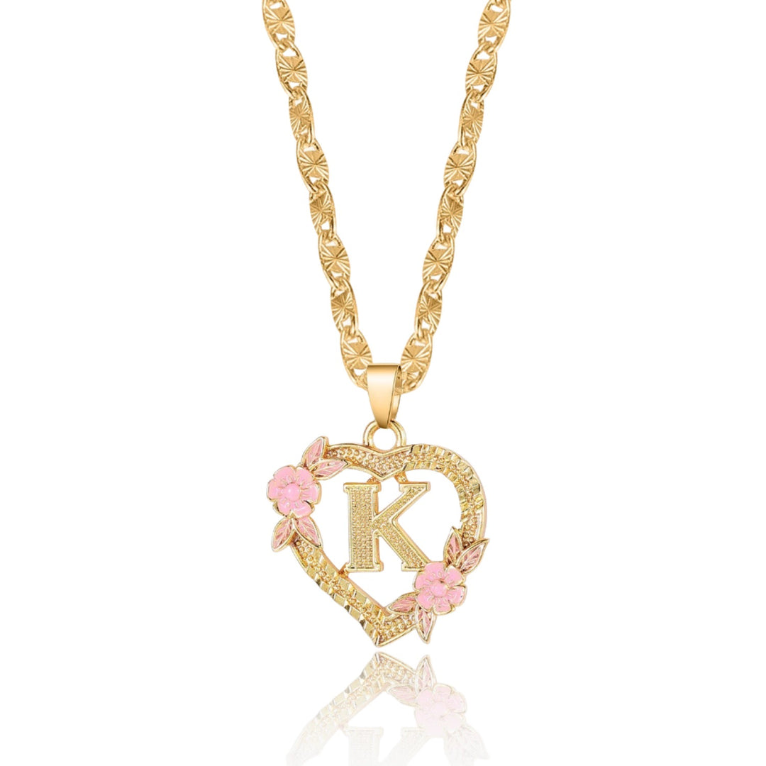 Heart Flower Initial Letter Necklace - ClickNShopGoods