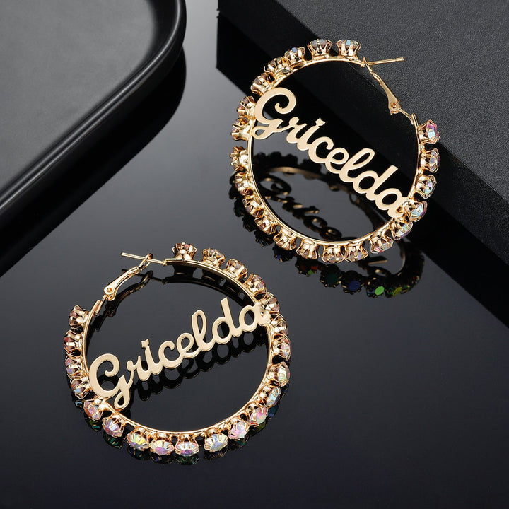 Diamond Round Name Earrings - ClickNShopGoods