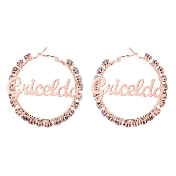 Diamond Round Name Earrings - ClickNShopGoods