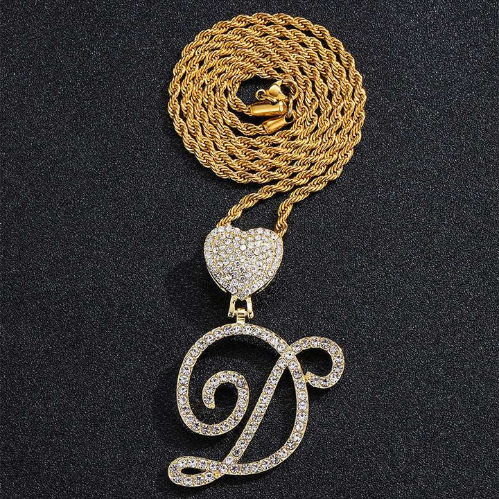 Iced Initial Letter Heart Twist Necklace - ClickNShopGoods