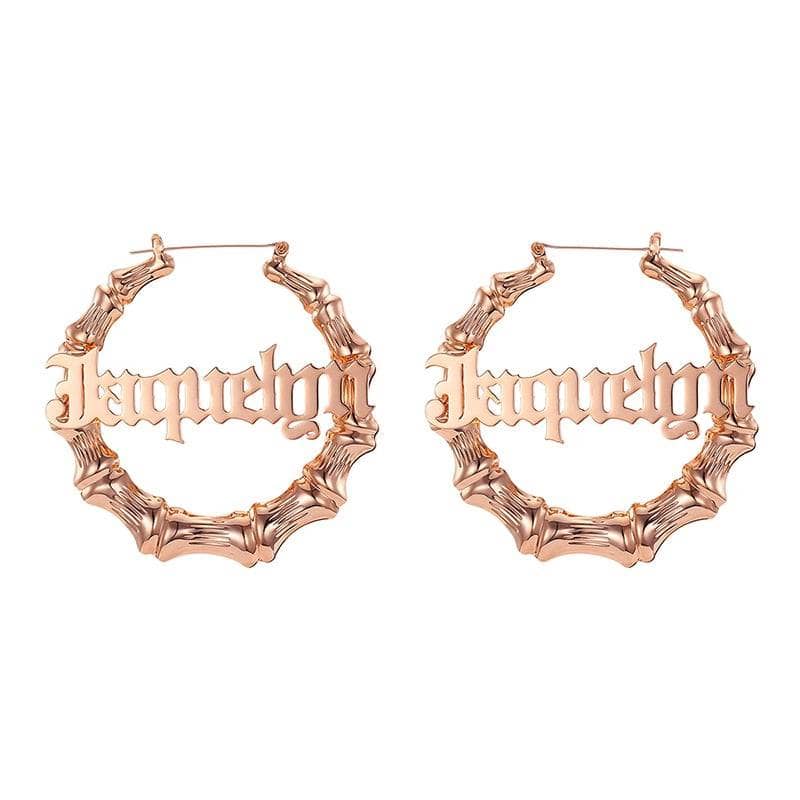 Old English Bamboo Name Hoop Earrings - ClickNShopGoods