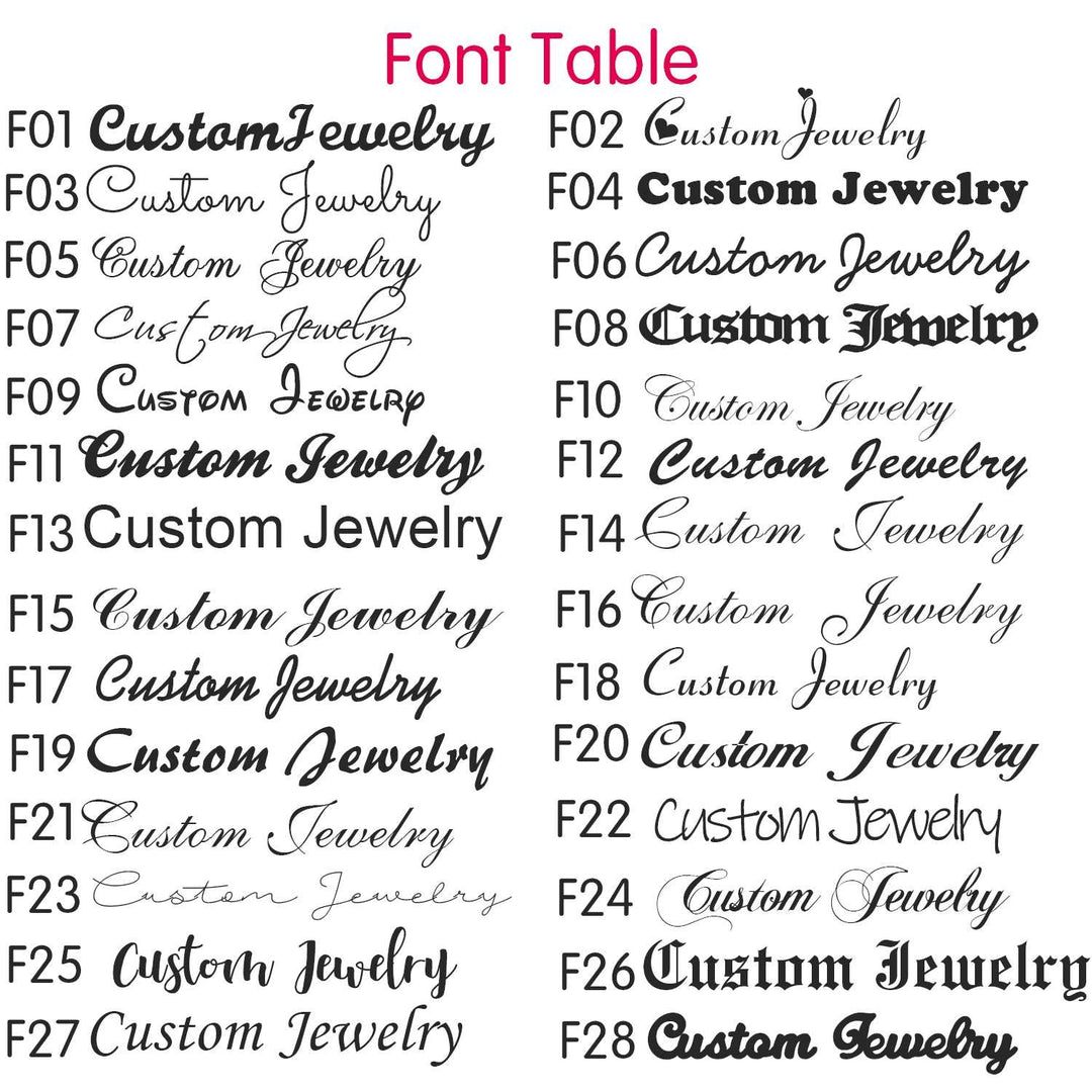 the font table for a custom jewelry store