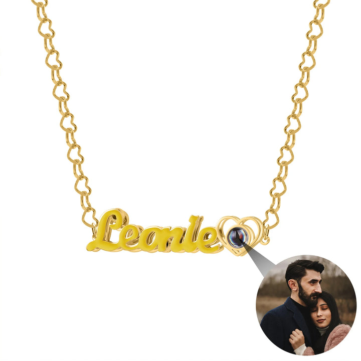 Personalized Double Plated Projection Heart Photo Necklace