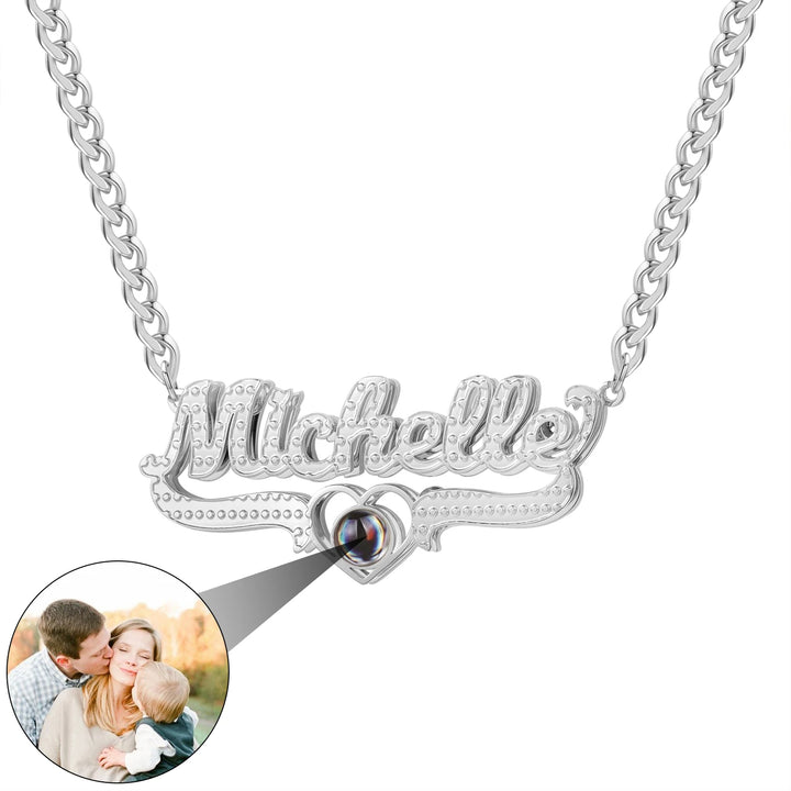 Personalized Double Plated Heart Projection Photo Necklace